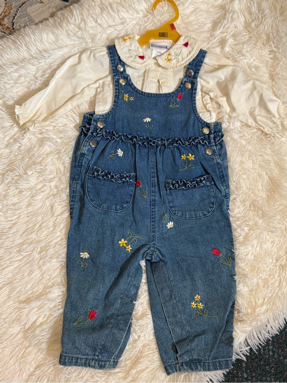 Vintage 90s Buster Brown Embroidered Denim Overalls Set - 12M